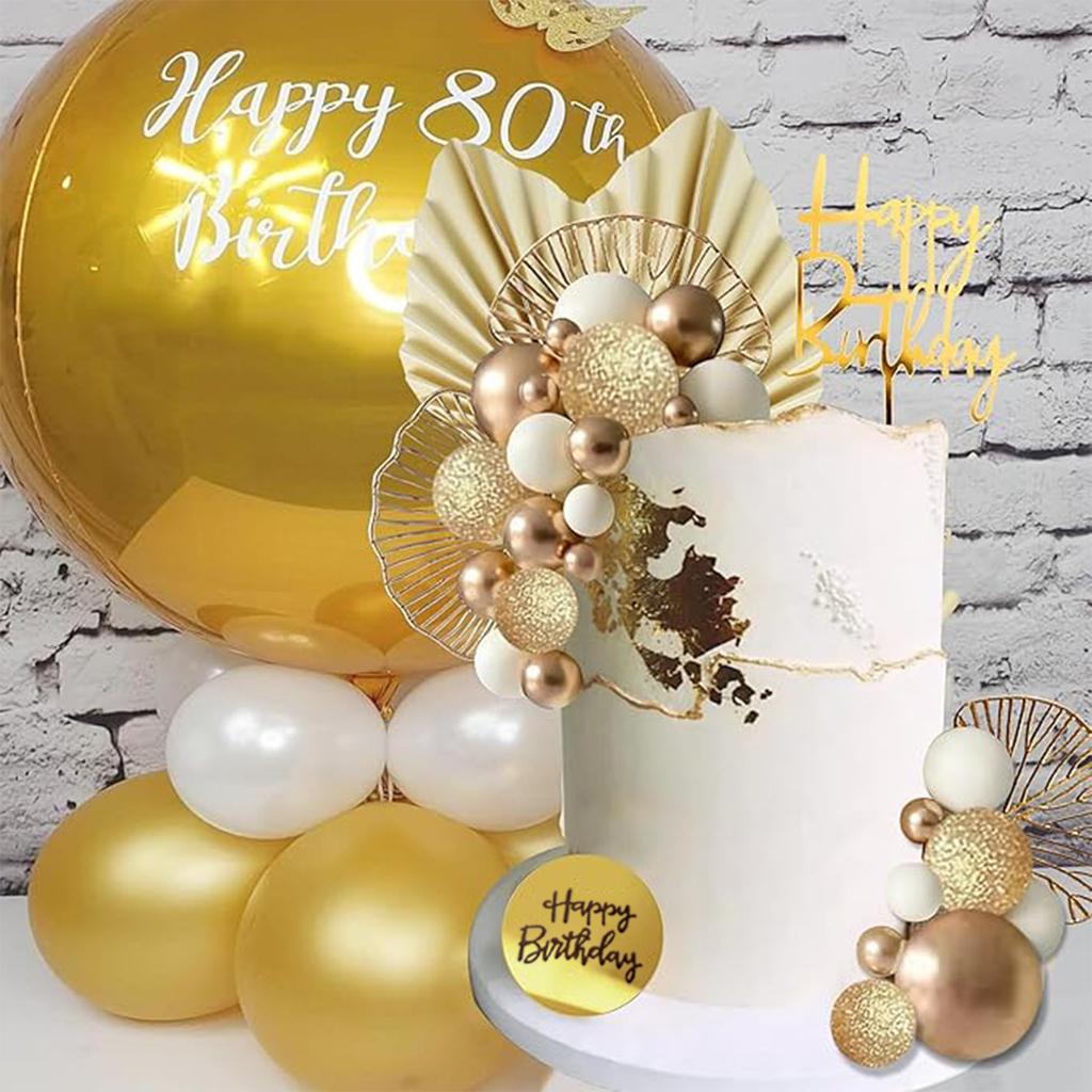 White Gold Balls Cake Toppers Balls Birthday Cake Decorations for Birthday Boho Wedding Baby Shower Party Supplies (White Gold)