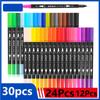 12/24/30pcs Dual Brush Art Markers, Artists Fine and Brush Tip Pen Coloring Markers for Kids Adult Coloring Art Craft Supplies Kit