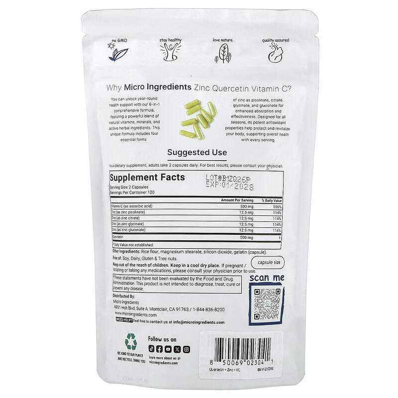 Zinc Quercetin Vitamin C , 240 Capsules