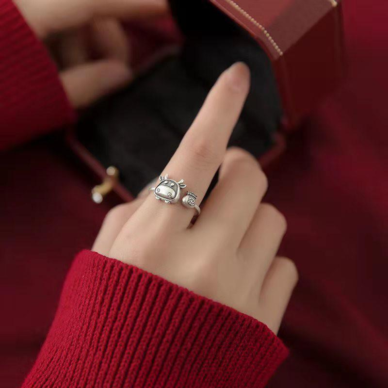 Adjustable Vintage Ox Zodiac Ring In Sterling Women Men Retro Boho Style Open Band