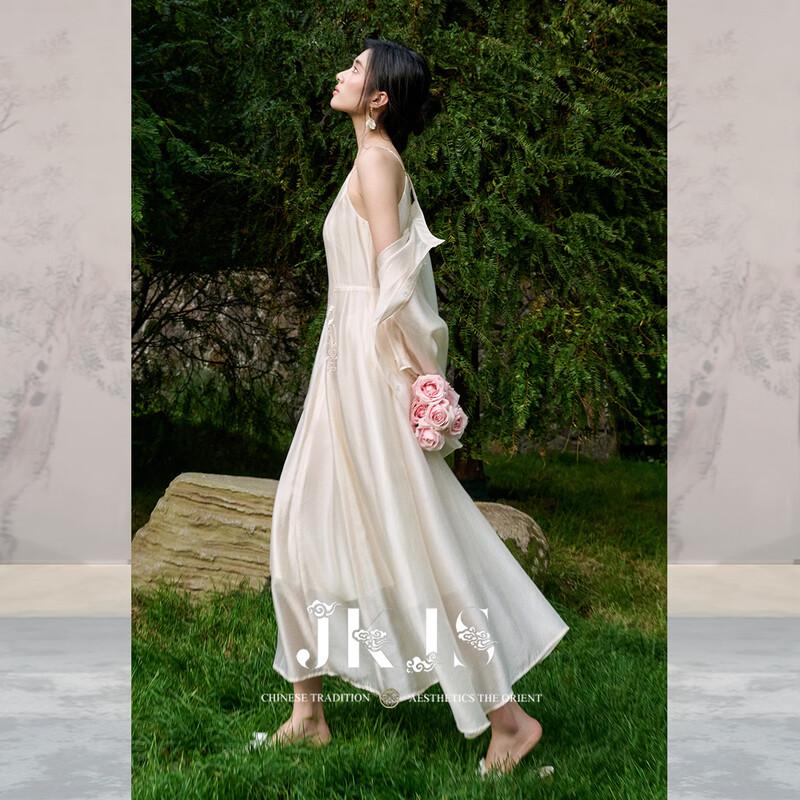 JK&JS Струящееся серебристое плетение Вышитое вискозное платье-комбинация