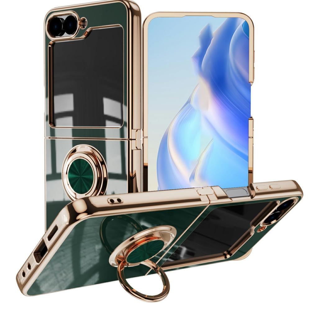 For Samsung Galaxy Z Flip5 5G Case Precise Cutouts 6D Electroplating TPU Phone Cover with Ring Holder