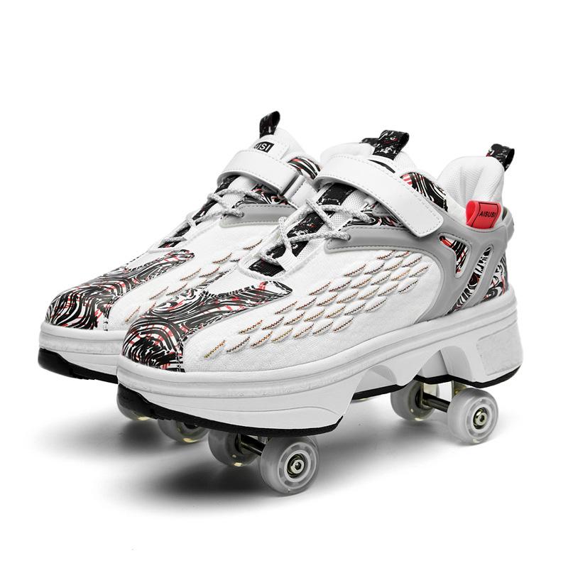 Retractable Four-Wheeled Running Shoes: High-Elastic, Breathable Mesh Roller Skates for Men and Women.