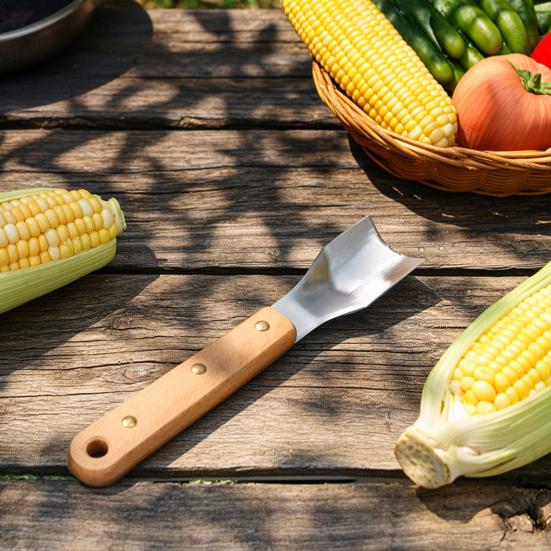 Кухонный инструмент для очистки свежей кукурузы, Инструмент для снятия зерен, Лезвие из нержавеющей стали с эргономичной деревянной ручкой, Портативный гаджет для зерен