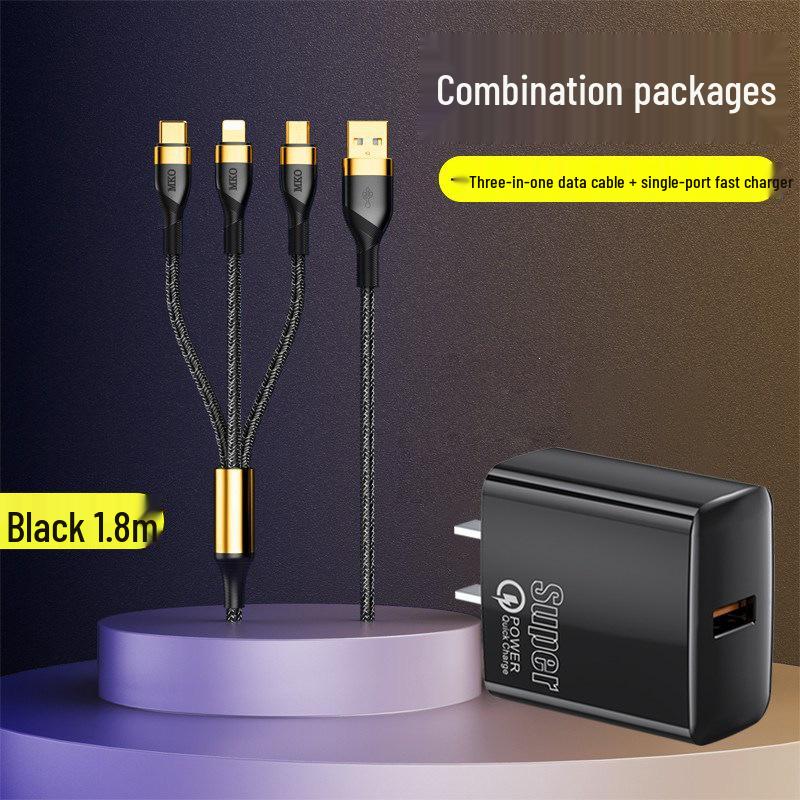 66W 3-in-1 Data Cable: Fast Charging 120W 6A for Apple, Huawei, and More