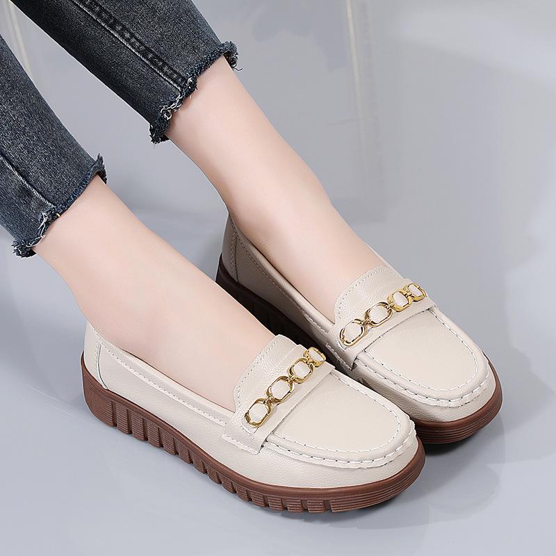2025 Новые женские кожаные балетки весна-осень, лоферы без застежек, модные мокасины Zapatos Mujer, повседневная обувь для женщин