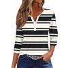 Women's Fashion Casual Striped Print V-Neck Decorative Button Three-quarter Sleeve T-Shirt Top