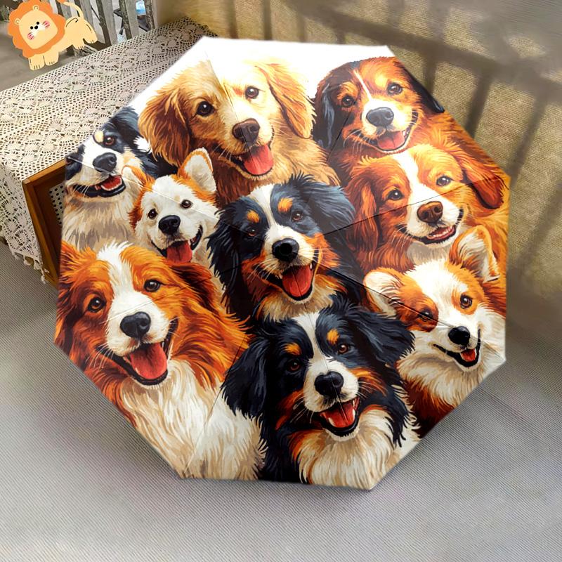 1 шт. Автоматический складной зонт - Узор "Коллаж из собак", Портативная и складная конструкция с 8 спицами, Рождественские и Подарок на День Рождения