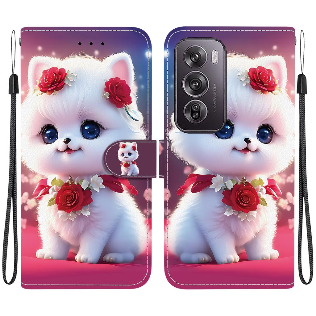 Чехол-книжка из искусственной кожи ручной работы для Oppo Reno12/Reno12 Pro, противоскользящий противоударный чехол с ремешком на запястье и дизайном в виде сердечек/роз/кошек