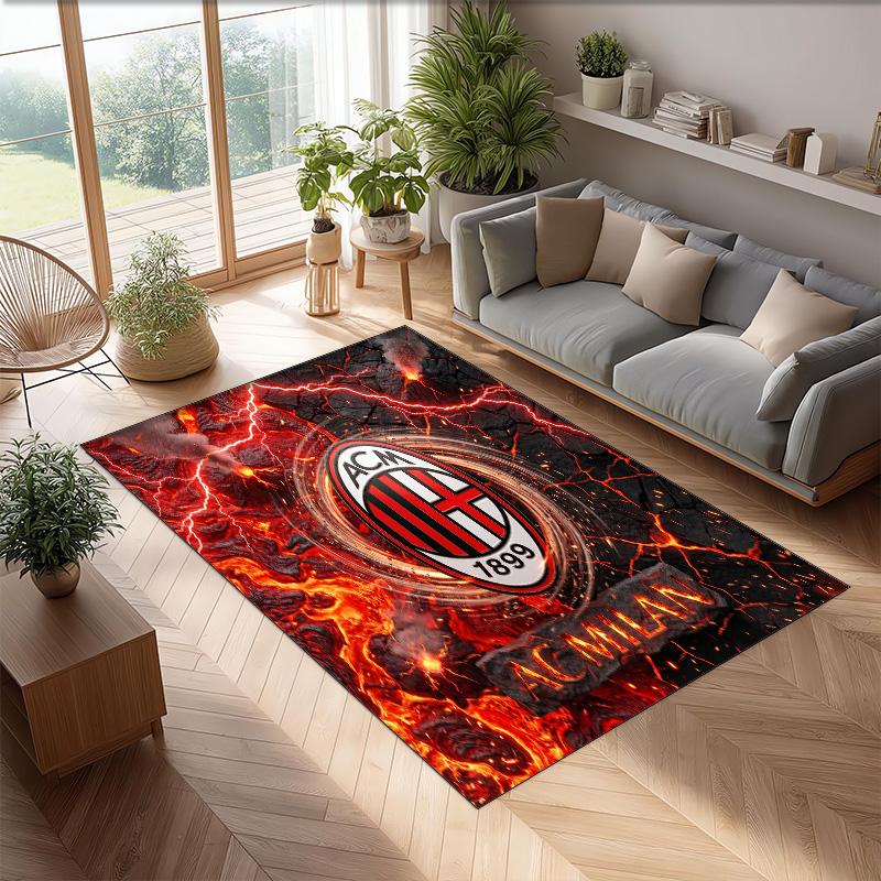 Фланелевый ковер с принтом AC Milan, нескользящий, мягкий, из полиэстера, для пола, декоративный коврик для спальни, гостиной, дивана, игровой комнаты, домашний декор