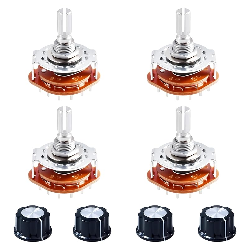 KCZ Rotary Band Switch 2P8T 2 Pole 8 Position Band Channel Rotary Selector Switches 2 Deck Waveband switches with Linear Knob for TV, Radio,