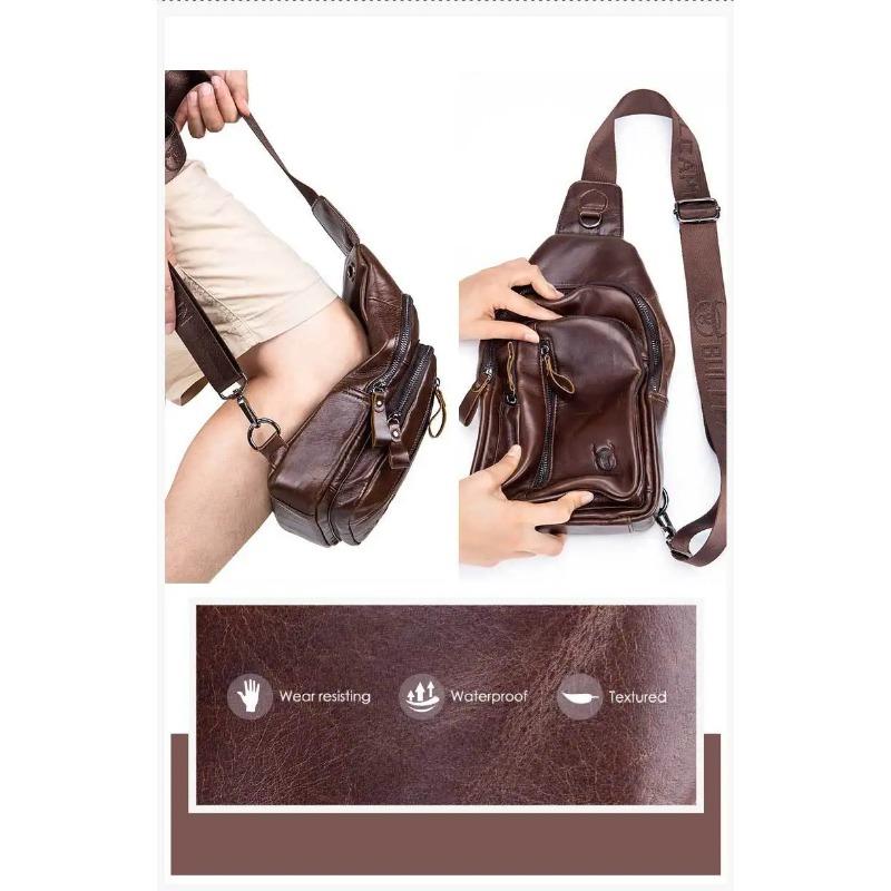BULLCAPTAIN Genuine Leather Crossbody Bags Men Leather Shoulder Men Chest Bags Fashion Travel Handbags Man Messenger Bag Male