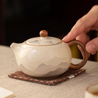 Керамический чайник Ру-ware Xishi в стиле чернильной живописи, бежевый - Маленький заварочный чайник в стиле Кунг-фу для чая