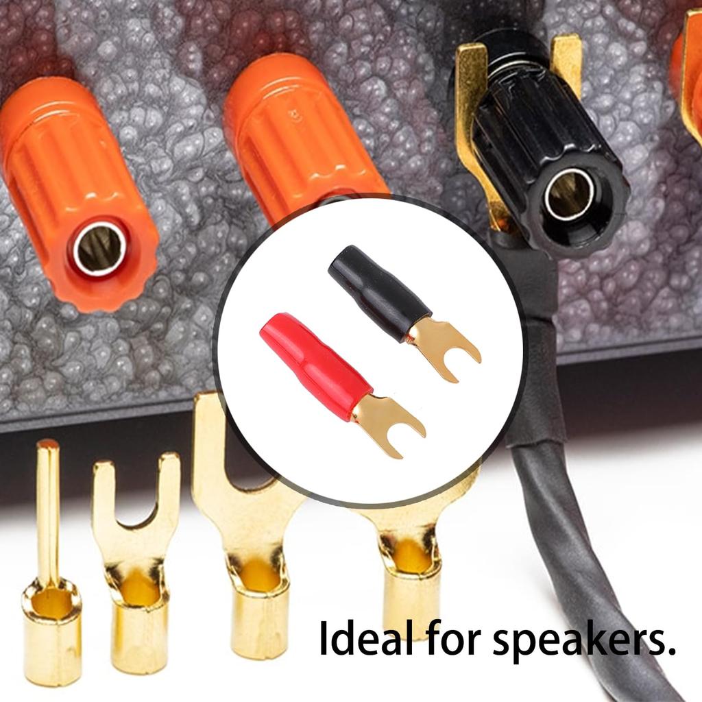 Pure Seek PureSeek Connection Wiring Fork Terminal Speaker 8GA Compatible 10-Pair Connectors, Connectors, Y-Lug Terminals, Y-Plugs, Gold-Plated Metal,