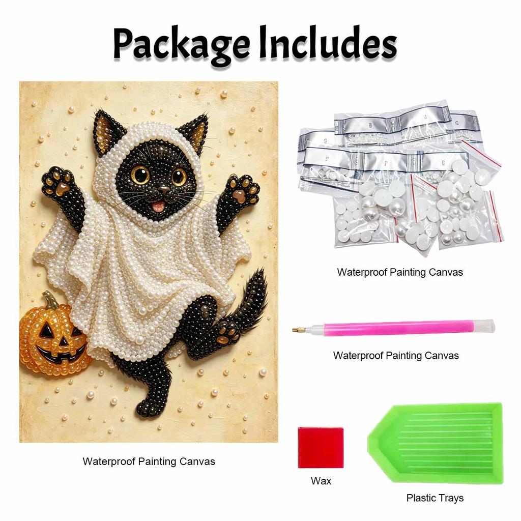 Halloween black cat ghost pumpkin pearl painting art kit handmade diy home decorations