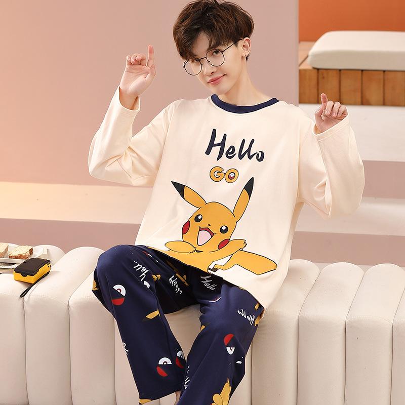Мужской пижамный комплект, весенняя ночная одежда с длинными рукавами, домашняя одежда для мужчин, пижамы для мальчиков, повседневная домашняя одежда