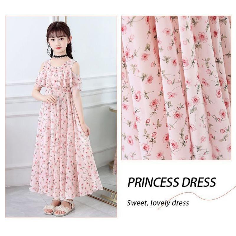 Цветочное шифоновое платье-принцесса для маленьких девочек, детское летнее повседневное платье