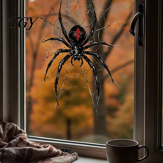 Indoor Outdoor Party Supplies Halloween Spider Static Window Clings, PVC Waterproof Web Decals, Black Wall Decor Removable Spooky Stickers for