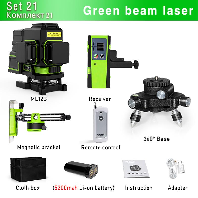 CLUBIONA Обновленный 4D 16-линейный лазерный уровень с зеленым лучом, самовыравнивающийся пульт дистанционного управления