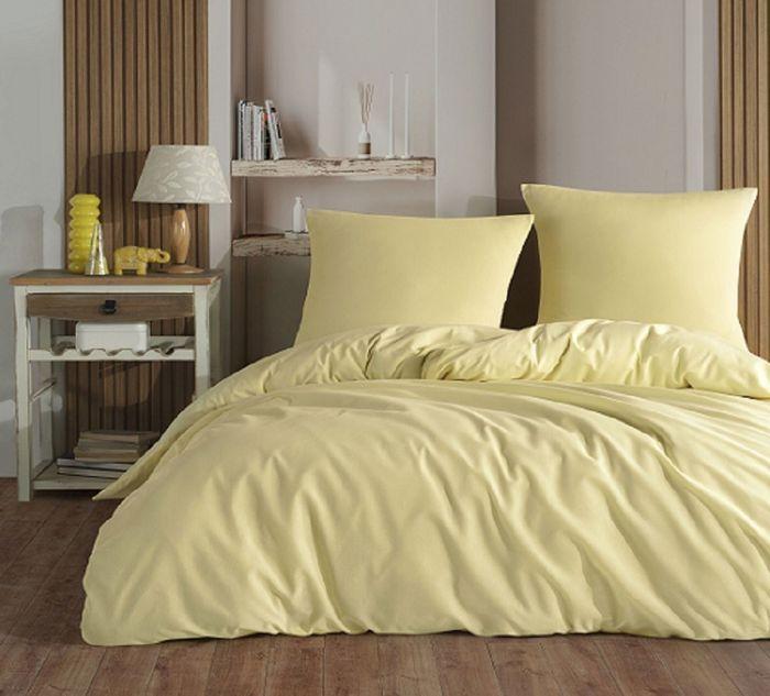Parure de lit - UNI - Jaune - 140x200 - 1 housse de couette - 1 taie d'oreiller