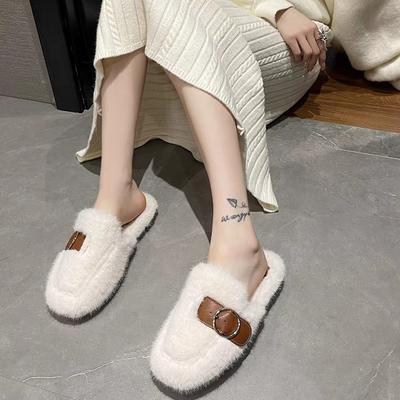 Пушистые тапочки женские носят осенью и зимой кролик плюшевые домашние тапочки с закрытым носком из хлопка