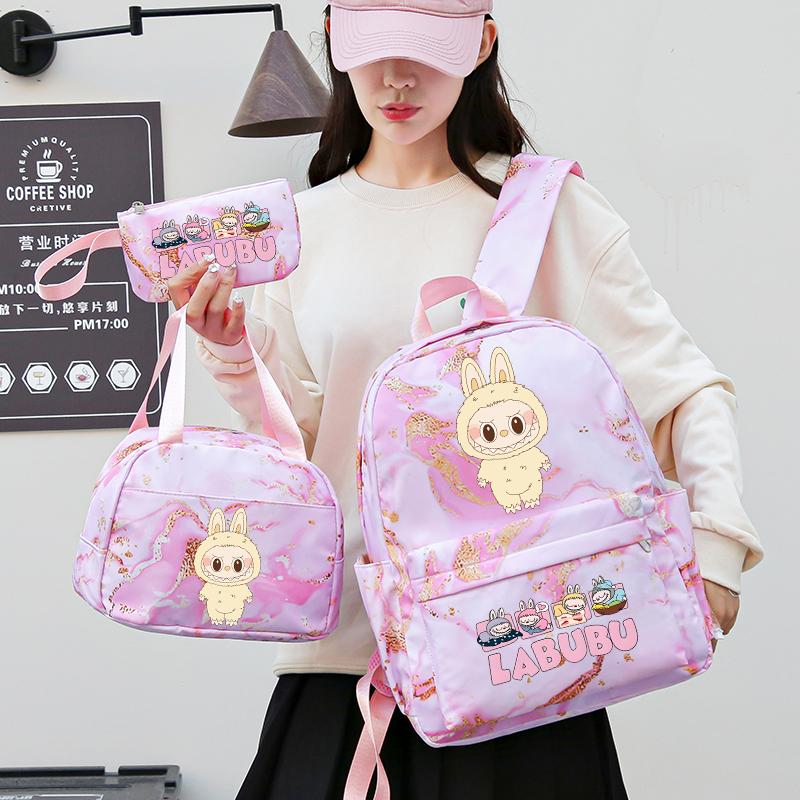 4Pcs/set Cute Anime Printed Backpack Lunch Bag Pencil Bag 750Ml Water Bottle Girl Student Large Capacity Waterproof Schoolbag