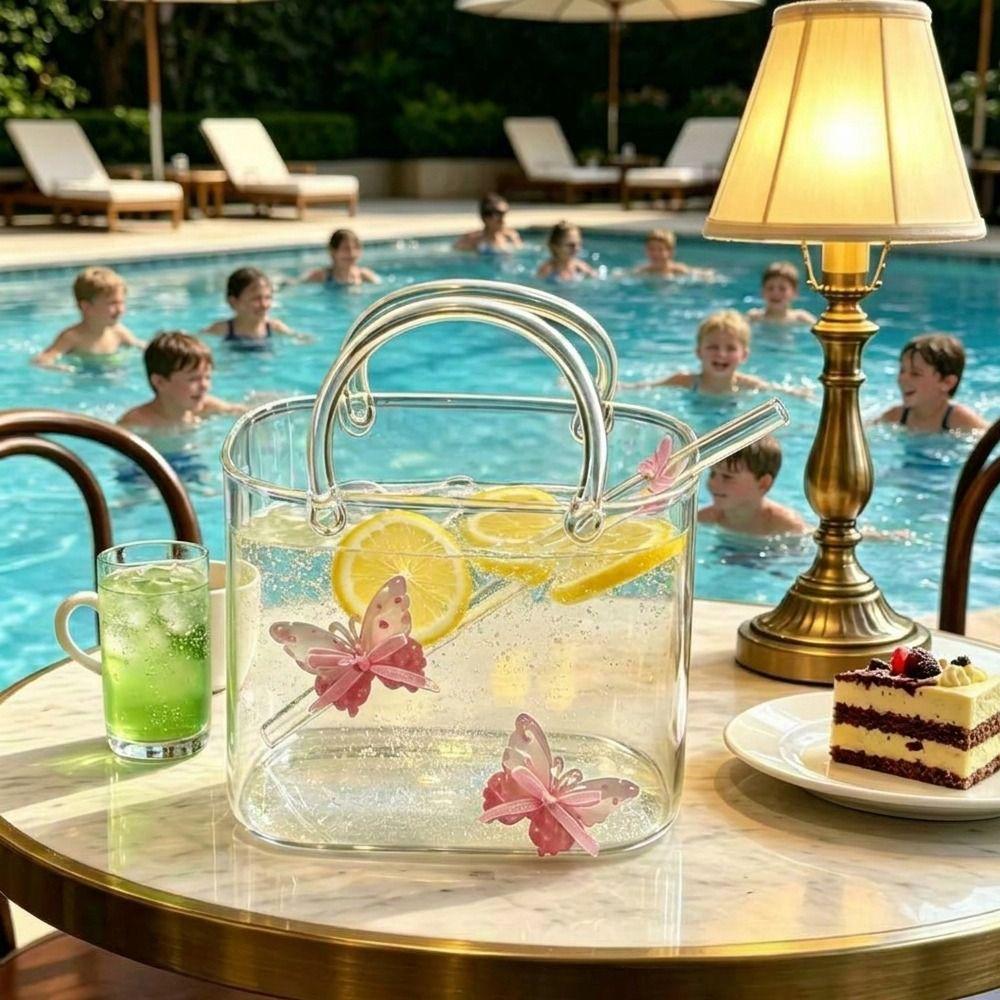 with Straw Handbag Glass Cup Novelty Fruit Wine Glass Creative Cocktail Glasses Office Table Decor