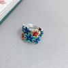 Ретро китайское кольцо клуазоне с цветком для женщин, панк, готика, винтажное открытое кольцо, ручная работа, дизайнерское, циркон, унисекс аксессуары