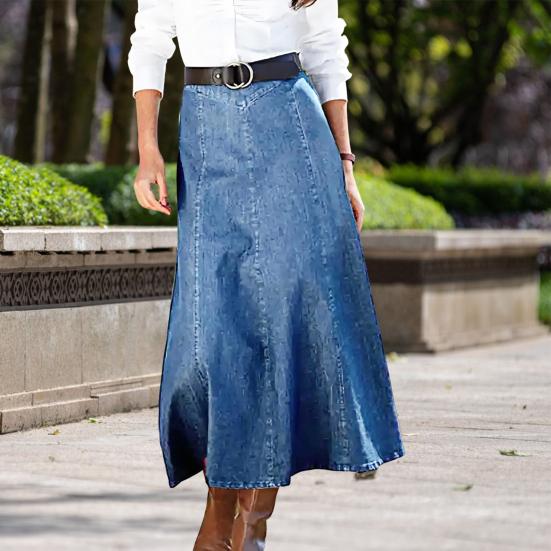 Джинсовая юбка миди с высокой талией, большим подолом, утягивающая юбка миди, однотонная офисная женская джинсовая юбка на каждый день