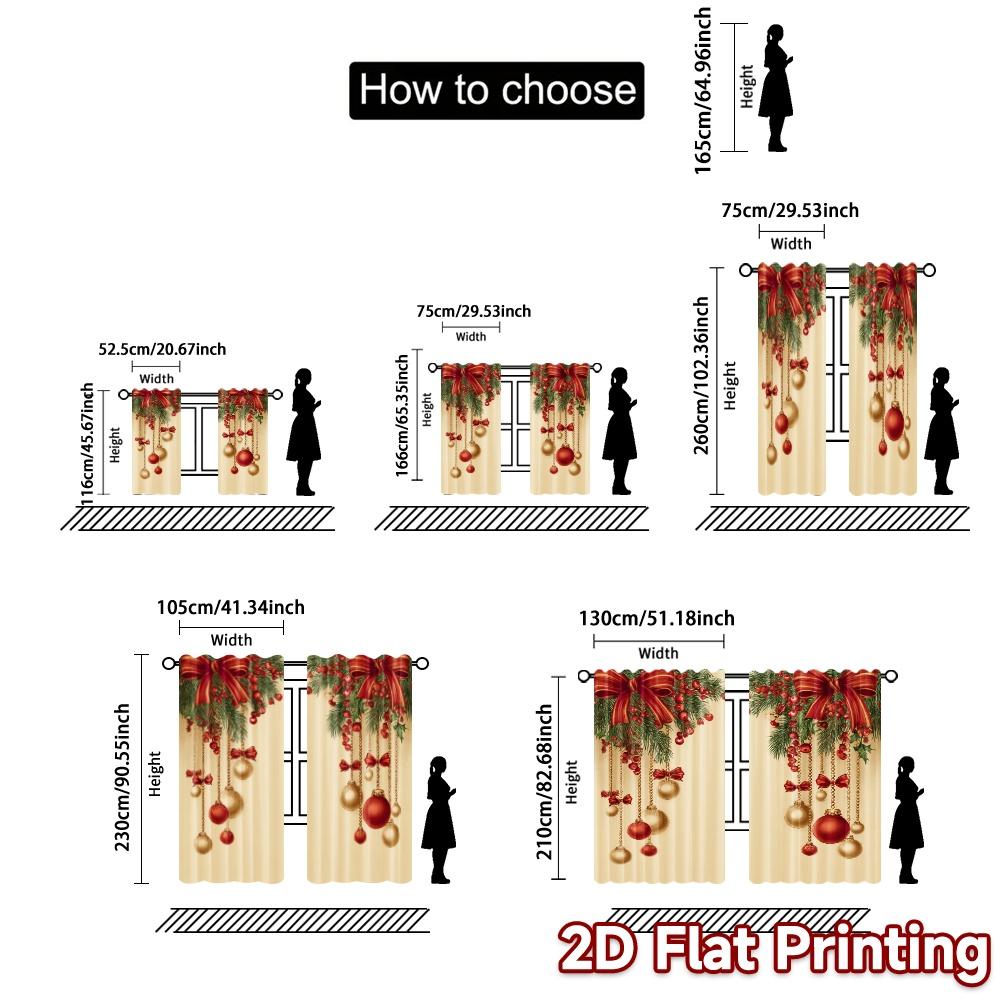 2D Flat Printing,JIT 2pcs, Curtains (Without Rod) Festive Ornaments(3) Chic Curtain Fabric Prints Light Filtering Curtains Home