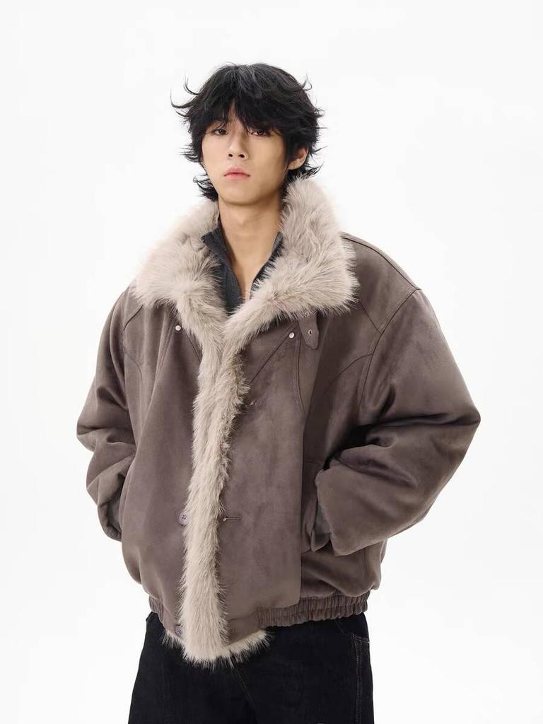 Новая Ретро Потертая Утолщенная Куртка С Меховым Воротником для Мужчин и Женщин