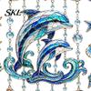 Crystal Bead Hanging Ornament Ocean Animal Acrylic Window Hanging, Stained Glass Style Sea Turtle Whale Dolphin Suncatcher Waterproof Wind Chime with
