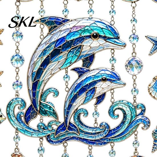 Crystal Bead Hanging Ornament Ocean Animal Acrylic Window Hanging, Stained Glass Style Sea Turtle Whale Dolphin Suncatcher Waterproof Wind Chime with