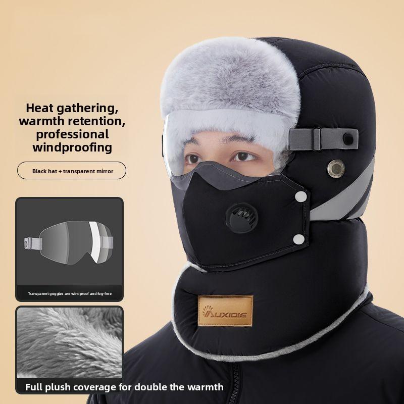 100% Пуховая хлопковая шапка Лей Фэн Мужская Зимняя Защита от холода Защита ушей Флис Женская Велосипедная Ветрозащитная Маска Теплая Утолщенная Шапка