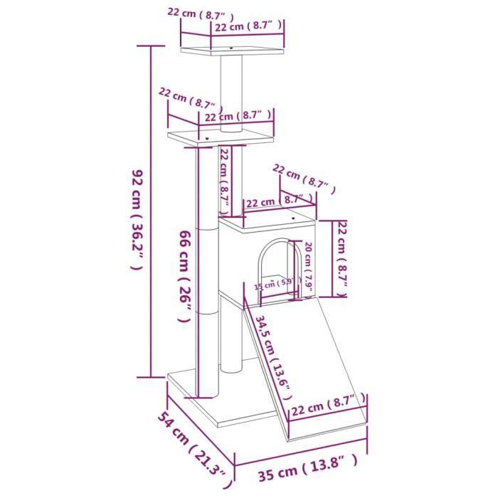 VidaXL Arbre à chat avec griffoirs en sisal Gris clair 92 cm
