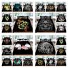 3D Skull Printing Duvet Cover Set Black Background Pattern Fashion Cover Suit Boy Girl Bedroom Decor Polyester Bed Cover