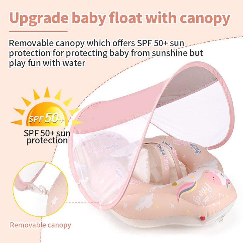 Baby Swimming Float with Canopy Splash Game Inflatable Pool Float Children Ring Toy Girls Basketball Game Bucket Pink Pony Ring