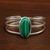 Зеленый малахитовый серебряный браслет-манжета, ручной работы, овальной формы, с драгоценным камнем, регулируемый минималистичный браслет