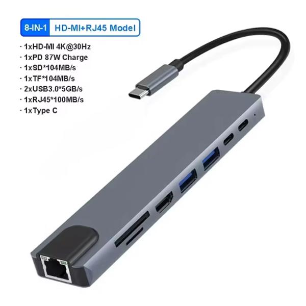 8 в 2 USB C ХАБ USB 3.0 Type C Док-станция 5 Гбит/с Высокоскоростная передача USB Разветвитель Type C на USB OTG Адаптер