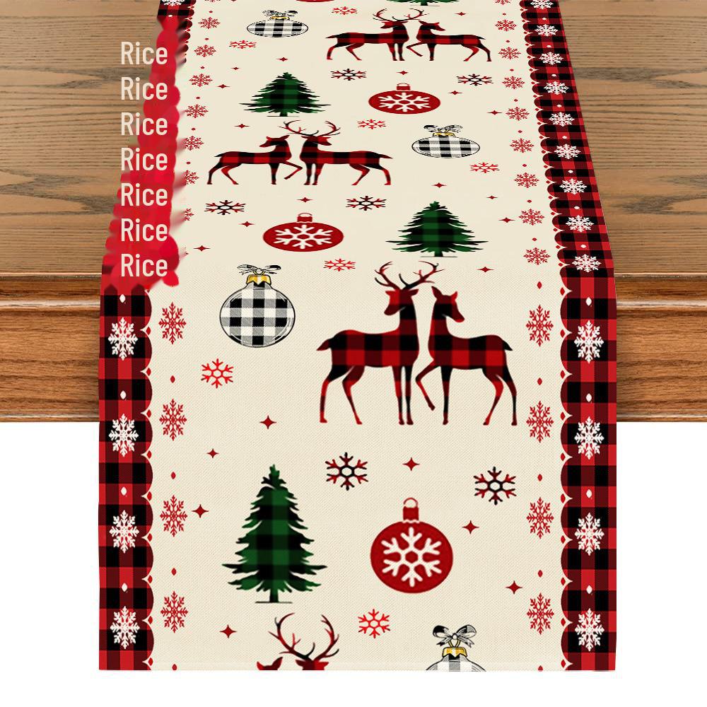 Льняной рождественский флаг для стола с принтами снеговиков и Санты - праздничные украшения для коврика на стол