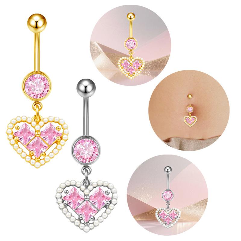 Chic Butterfly Heart Belly Button Ring Pink Women Navel for Birthday and Celebration