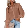 Women's Long Sleeve Ruched Stand Collar Lantern Sleeve Shirt