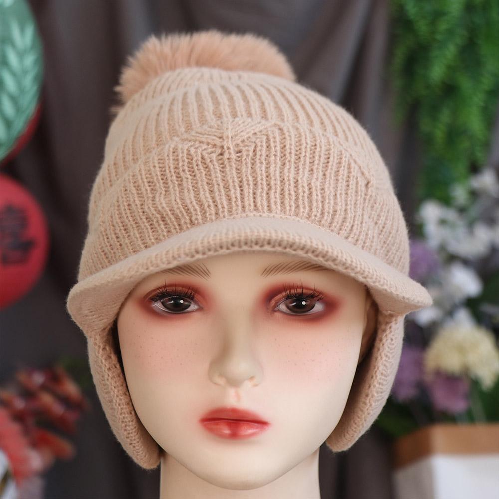 Solid Color Earflaps Hat Windproof Knitted Baseball Hat Fashion Plush Peaked Cap  Ladies
