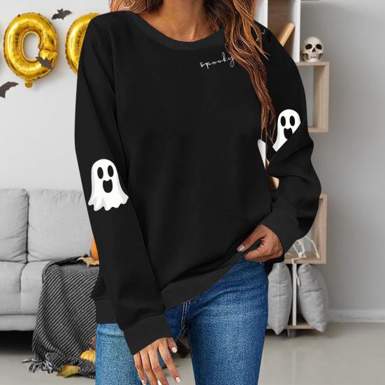 Halloween Sweatshirts for Women Spooky Season Graphic Cute Ghost Sweater Pullover Long Sleeve Crewneck Tops