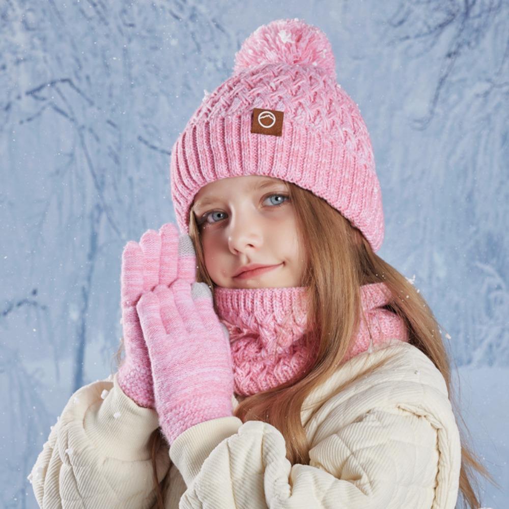 3 шт. Унисекс Детская шапка-бини с защитой ушей, шарф-шапка, модный детский зимний набор из шапки, шарфа и перчаток