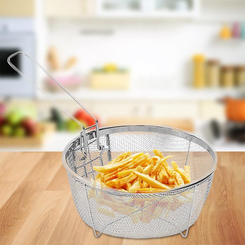 French Fries Basket Stainless Steel Fry Baskets With Handle Deep Fryer Strainer Blanching Basket Deep Fryer Skimmer