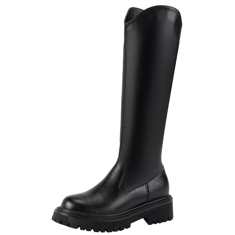 Маленький мужчина носит внутренние модные сапоги с высоким голенищем, женские зимние новые сапоги с V-образным вырезом и толстыми голенищами, рыцарские сапоги INS