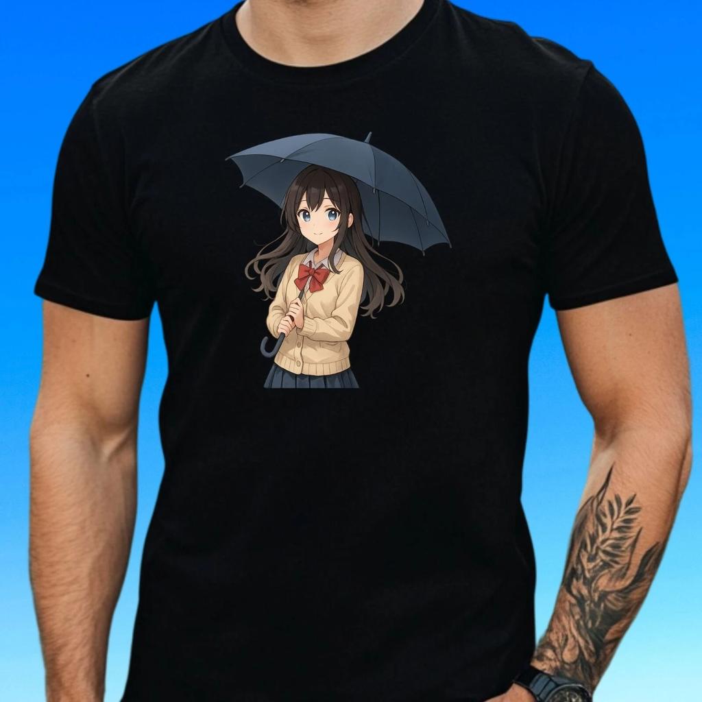 T-Shirt Herren Anime Regenschirm Mädchen Motiv Baumwolle Größe S bis 5XL