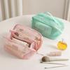 Large Capacity Mesh Handheld Makeup Bag Zipper Multi-layer Transparent Mesh Cosmetic Bag Organizer Case Square