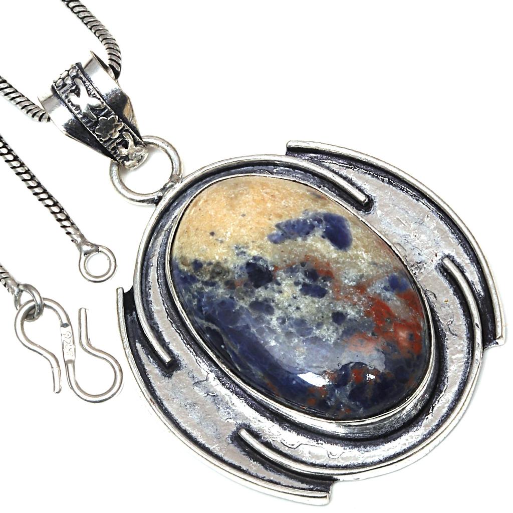 Pendant Sodalite Gemstone Valentine'Day Gift Silver Jewelry 2"